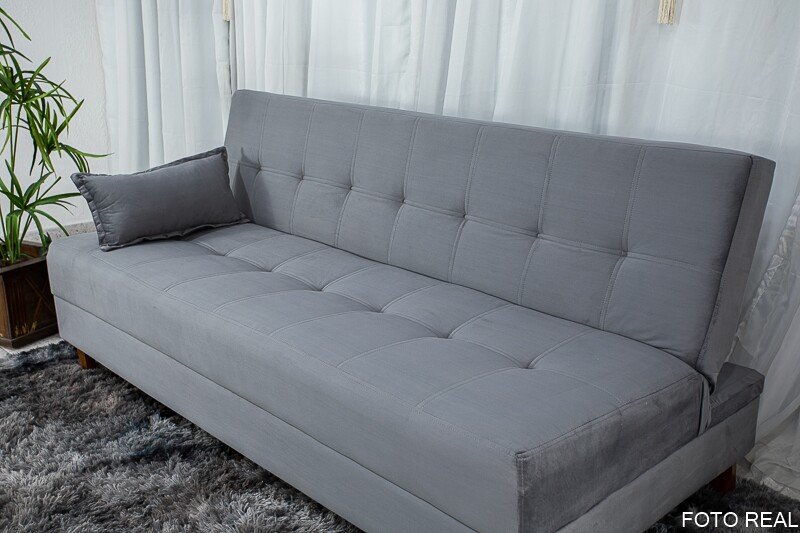 Sofá Cama Arpoador Veludo Cinza Larg. 1.85m - Imagem 2