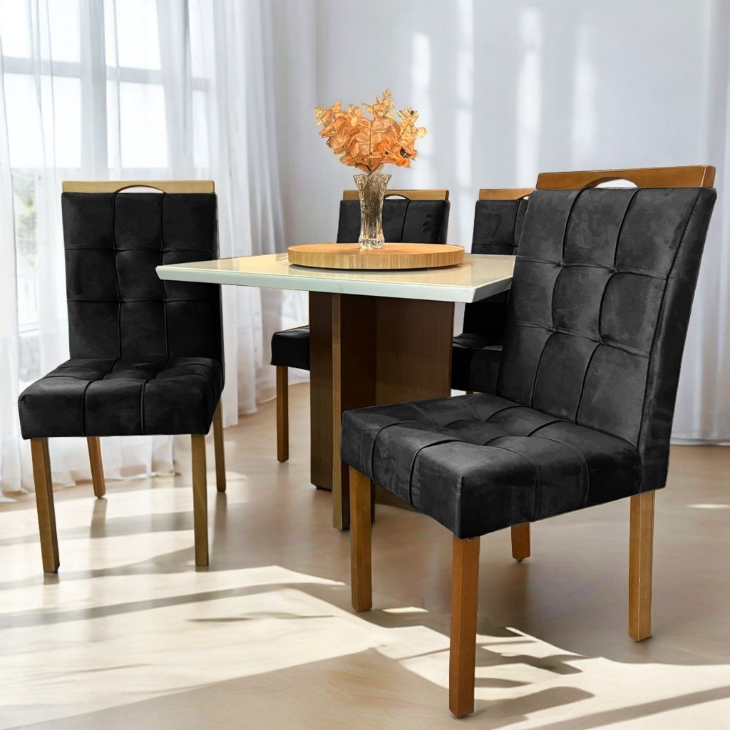 Mesa Salinas/Helô/Los Angeles 120 Cinamomo/Off White com 4 Cadeiras Sophia Veludo Preto – CEL MÓVEIS + WM DECOR