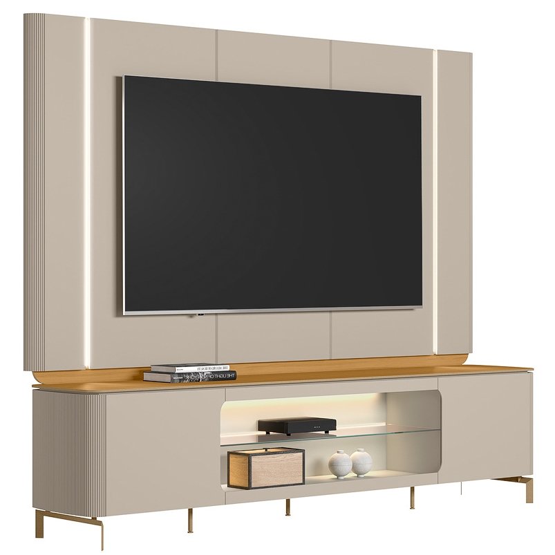 Painel + Rack Santorini Off White/Tauari Fosco - LINEA BRASIL - Imagem 11