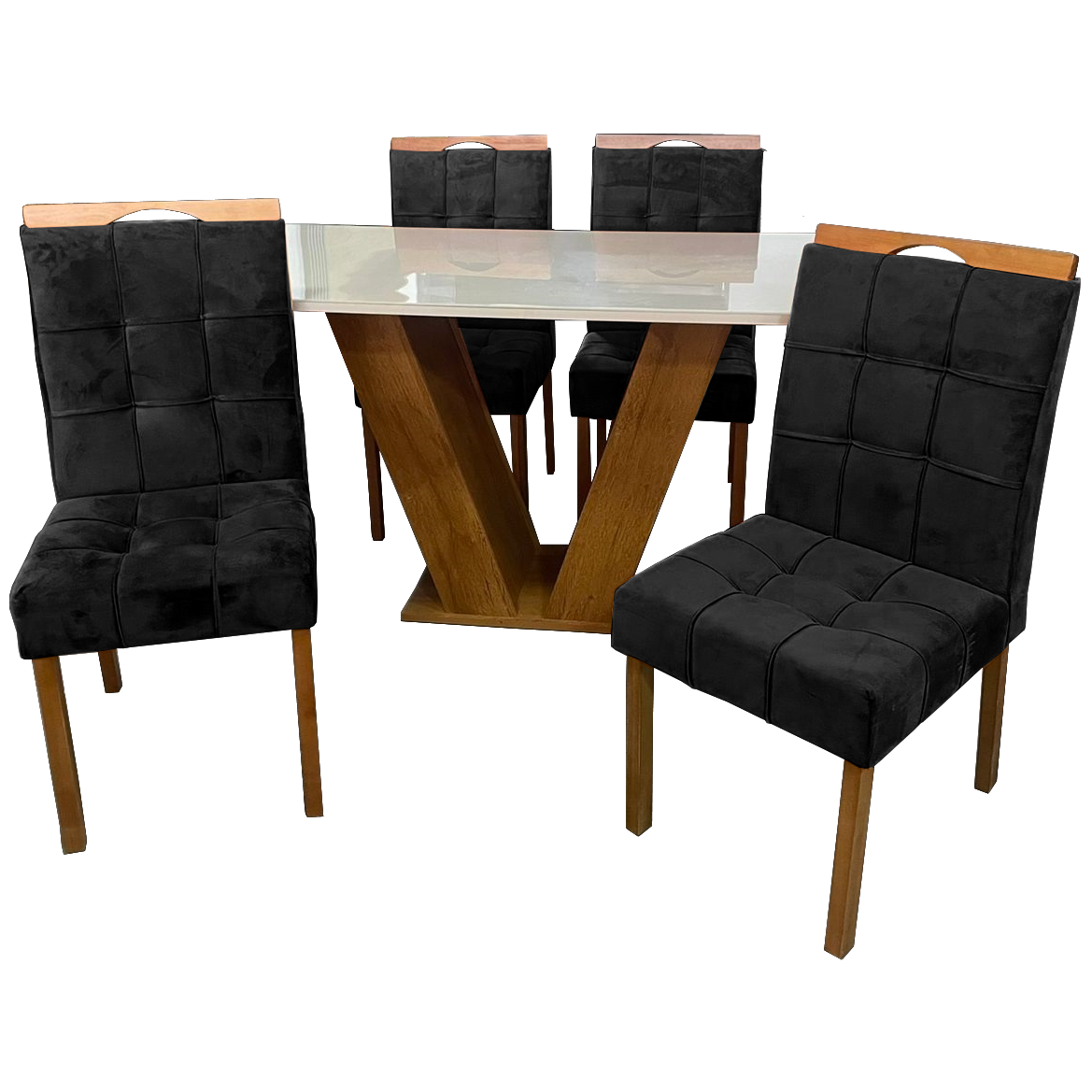 Mesa Classic 120 Cinamomo/Off White com 4 Cadeiras Sophia Mel/Veludo Preto – CEL MÓVEIS + WM DECOR - Imagem 3