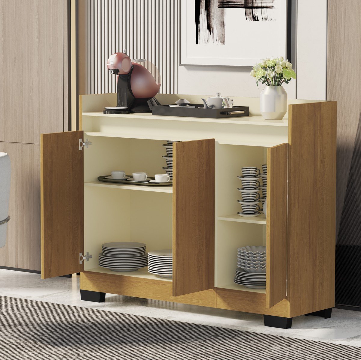 Buffet 3 Portas Real Mel/Pérola - MÓVEIS PRIMUS - Imagem 2