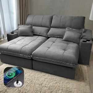Sofá Retrátil e Reclinável Zeus/Afrodite 2,50 m Cinza - ZARAT ESTOFADOS