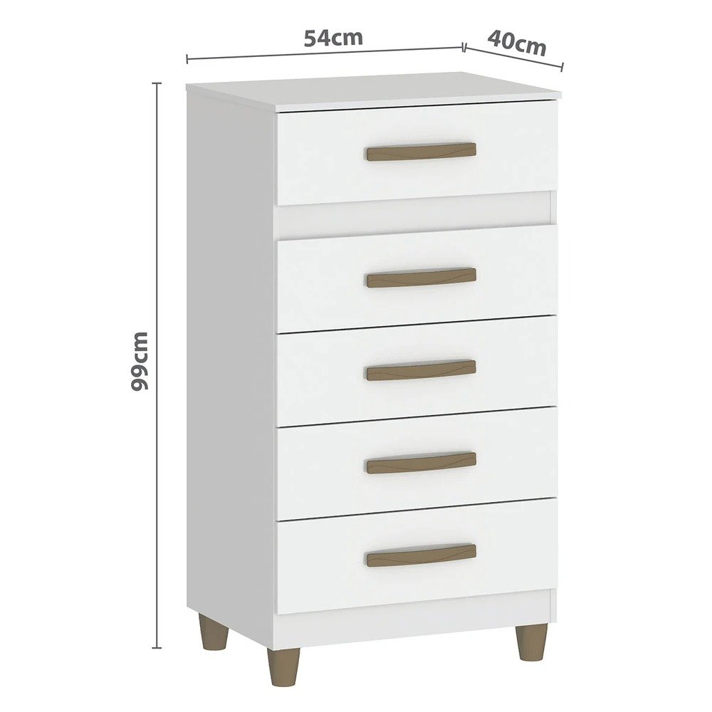 Cômoda 5 Gavetas Malta CO250 Branco - FELLICCI - Imagem 3