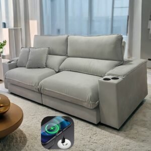 Sofá Retrátil e Reclinável Apogeu 2,30 m Veludo Prata 107 - ZARAT ESTOFADOS