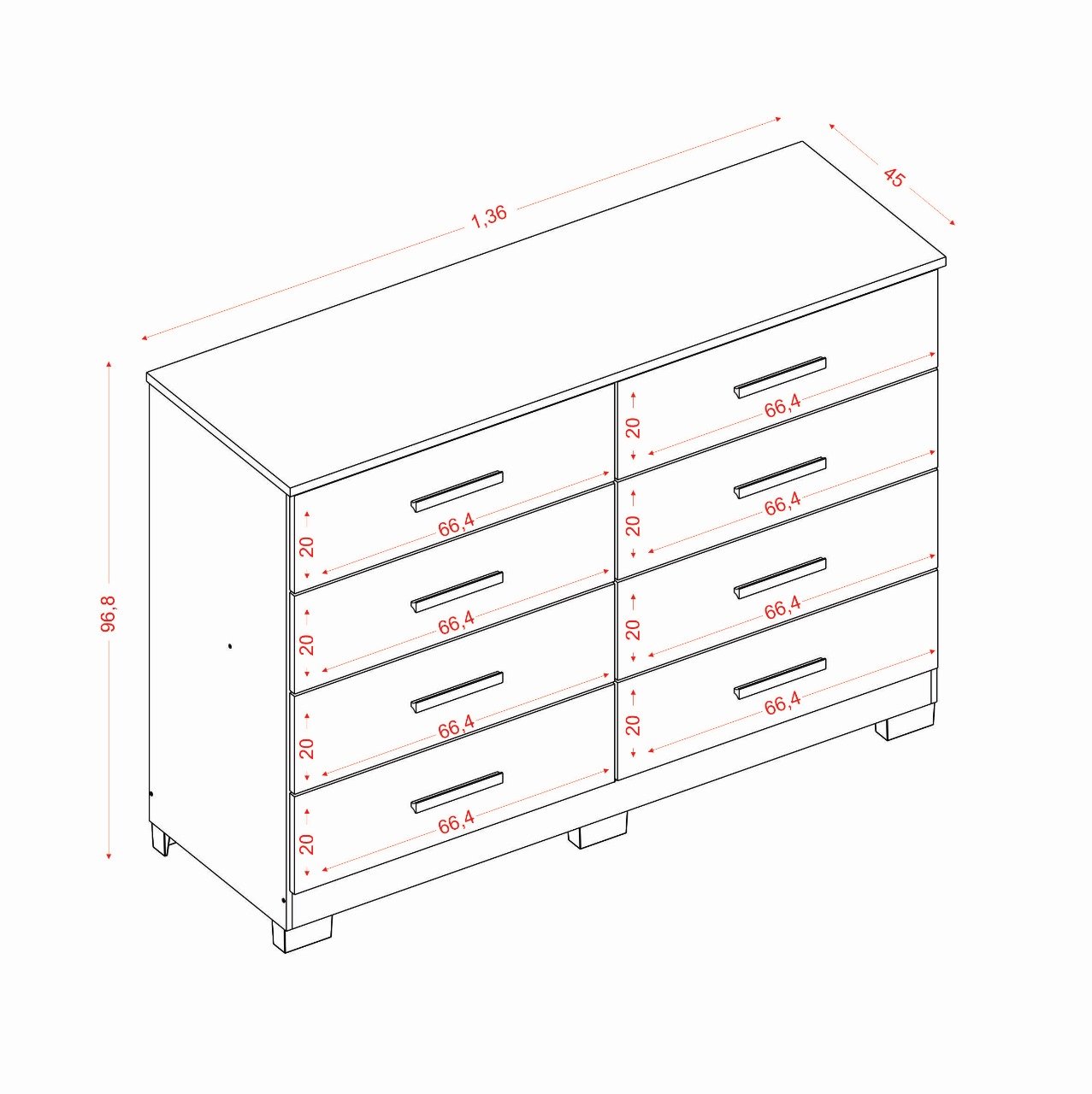 Cômoda 8 Gavetas Atacama/Off White - ARAMÓVEIS - Imagem 2