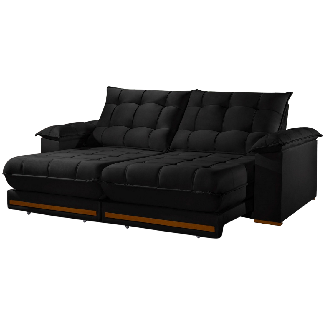 Sofá Retrátil e Reclinável Barcelona 2,50 m Veludo Preto 322 - ESTOFADOS TEIXEIRA - Imagem 5