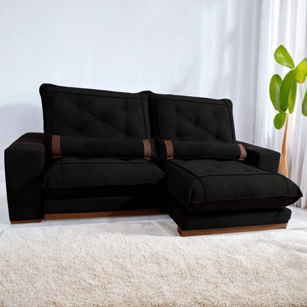 Sofá Retrátil e Reclinável Ibiza/Poseidon 2,50 m Veludo Preto 111 - ZARAT ESTOFADOS