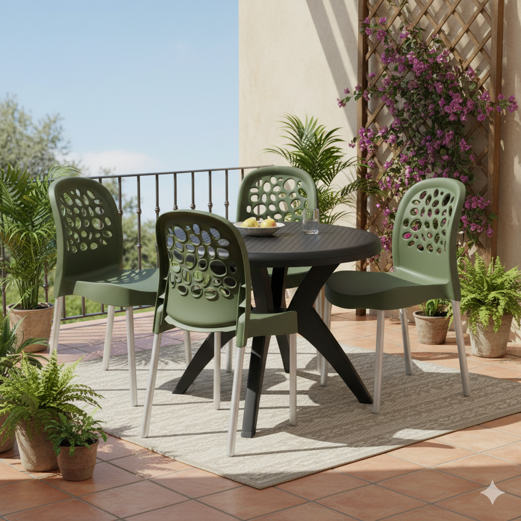 Mesa Deluxe 90 Preto com 4 Cadeiras Deluxe Verde – FORTE PLÁSTICO