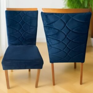 Kit 2 Cadeiras Safira Mel/Veludo Azul – WM DECOR