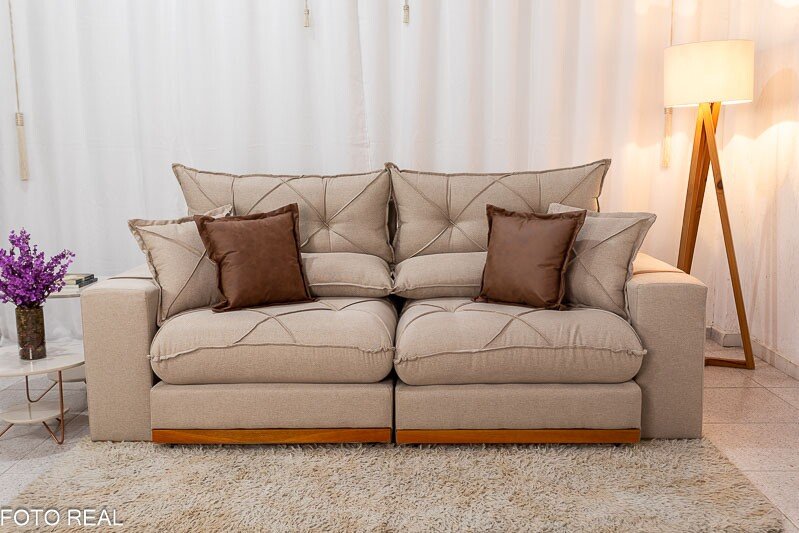 Sofá Retrátil Reclinável Gran Bello 2.30m Linho Bege 30 - Molas Ensacadas Pocket - Imagem 5