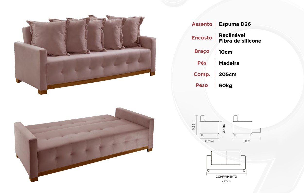 Sofá Cama Feeling 2,05 m Veludo Azul - INNOVE ESTOFADOS - Imagem 6