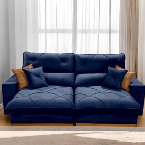 Sofá Retrátil e Reclinável Aquiles/Gran Bello 2,10 m Veludo Azul 104 - ZARAT ESTOFADOS