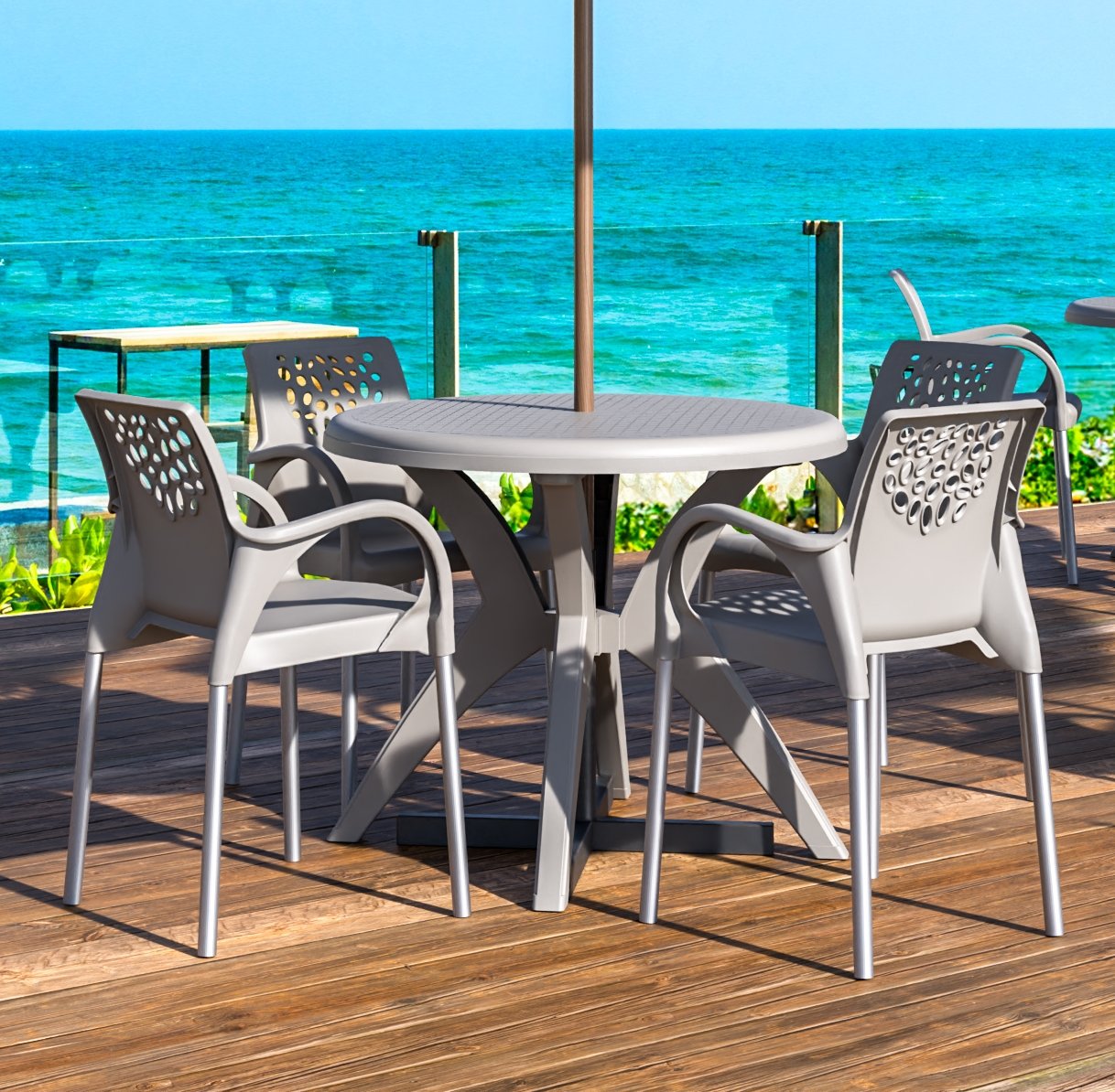 Mesa Deluxe 90 com 4 Poltronas Deluxe Nude – FORTE PLÁSTICO