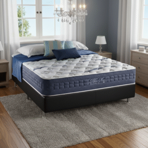 Colchão Casal Blue Sea D28 + Base Box Simples Corino Preto – ANJOS COLCHÕES + BIOSTAR