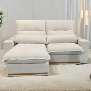 Sofá Retrátil e Reclinável Hórus 2,00 m Veludo Bege 106 - ZARAT ESTOFADOS