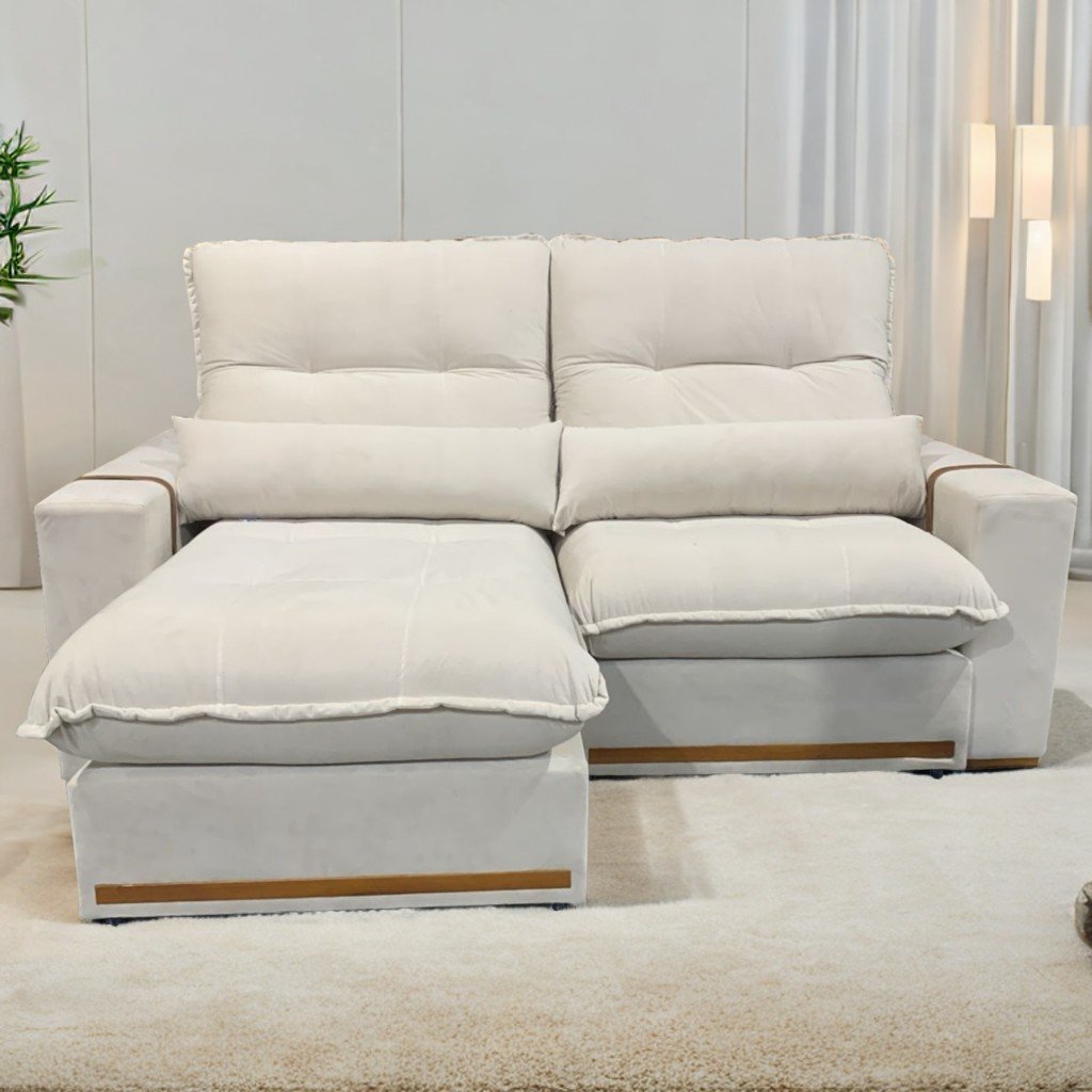 Sofá Retrátil e Reclinável Hórus 2,00 m Veludo Bege 106 - ZARAT ESTOFADOS