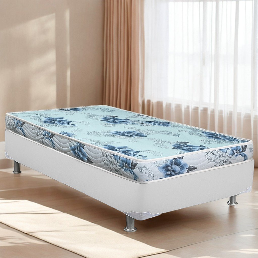 Colchão Solteiro Dream Soft + Base Box Simples Corino Branco – ORTOBOM + ALTO NÍVEL CAMAS E COLCHÕES