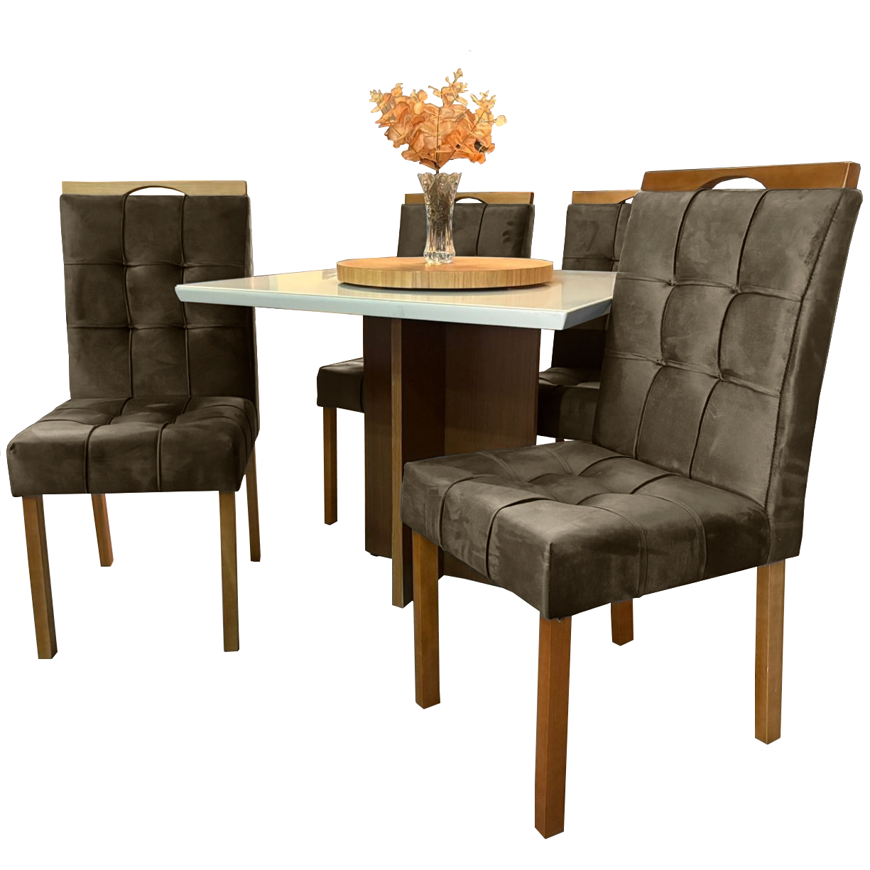 Mesa Salinas/Helô/Los Angeles 120 Cinamomo/Off White com 4 Cadeiras Sophia Veludo Marrom – CEL MÓVEIS + WM DECOR - Imagem 3