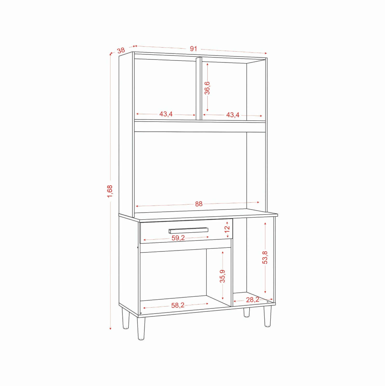 Kit Cozinha 4P1G 0,91 m Atacama/Off White - ARAMÓVEIS - Imagem 3