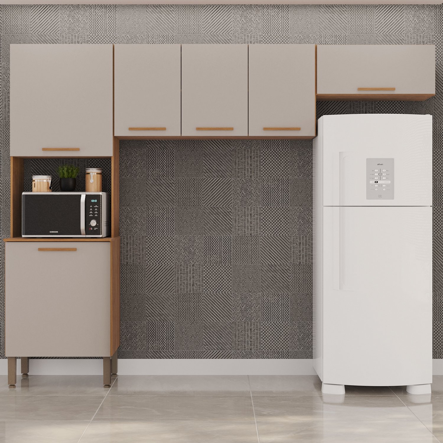 Cozinha 3 Peças New Valência (S/Balcão) Cinamomo/Off White - SALLÊTO