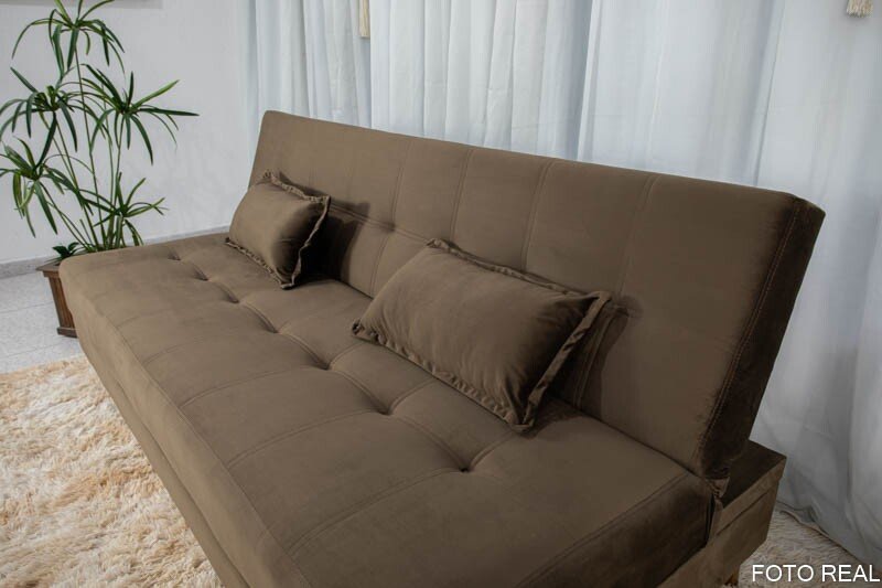 Sofá Cama Arpoador Veludo Marrom Larg. 1.85m - Imagem 5