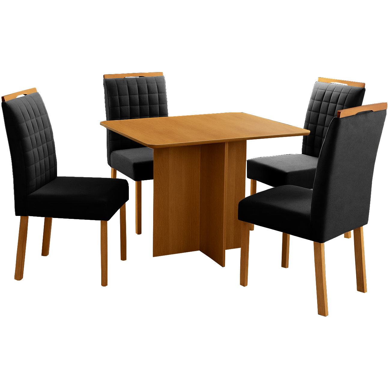 Mesa Pérola 90 Imbuia Mel (Tampo Viena s/vidro) + 4 Cadeiras Pandora 01 Veludo Preto 38 – CARVALHO DECOR - Imagem 6