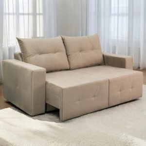 Sofá Retrátil Havaí 1,80 m Veludinho Bege - QUINE ESTOFADOS