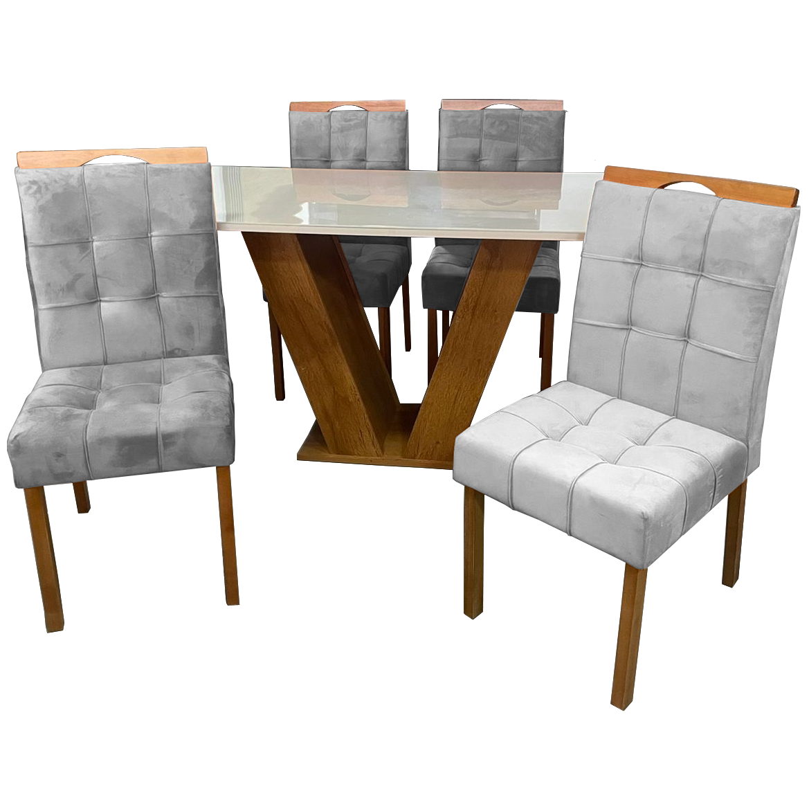 Mesa Classic 120 Cinamomo/Off White com 4 Cadeiras Sophia Mel/Linho Cinza Grafite – CEL MÓVEIS + WM DECOR - Imagem 3