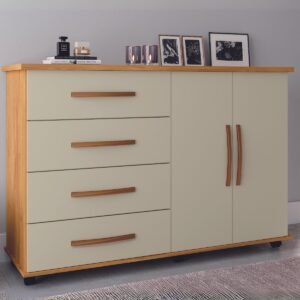 Cômoda 4 Gavetas com Sapateira Dupla Bali Mel/Pérola - MÓVEIS PRIMUS