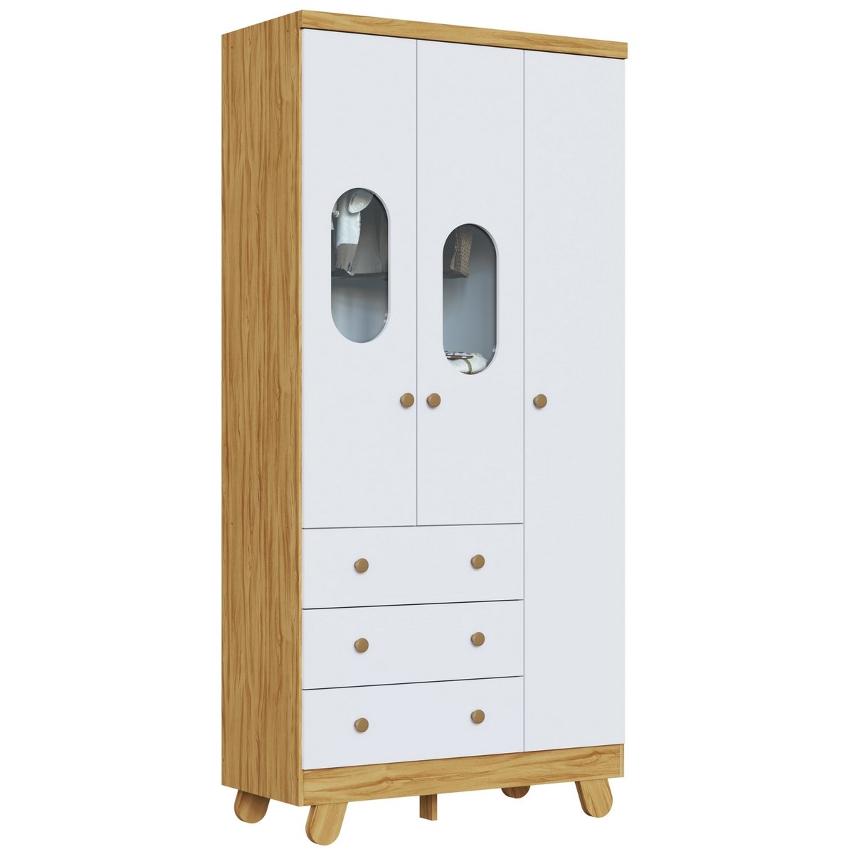 Guarda-Roupa 3 Portas Pingo Amêndoa/Branco Brilho – PEROBA MÓVEIS - Imagem 3