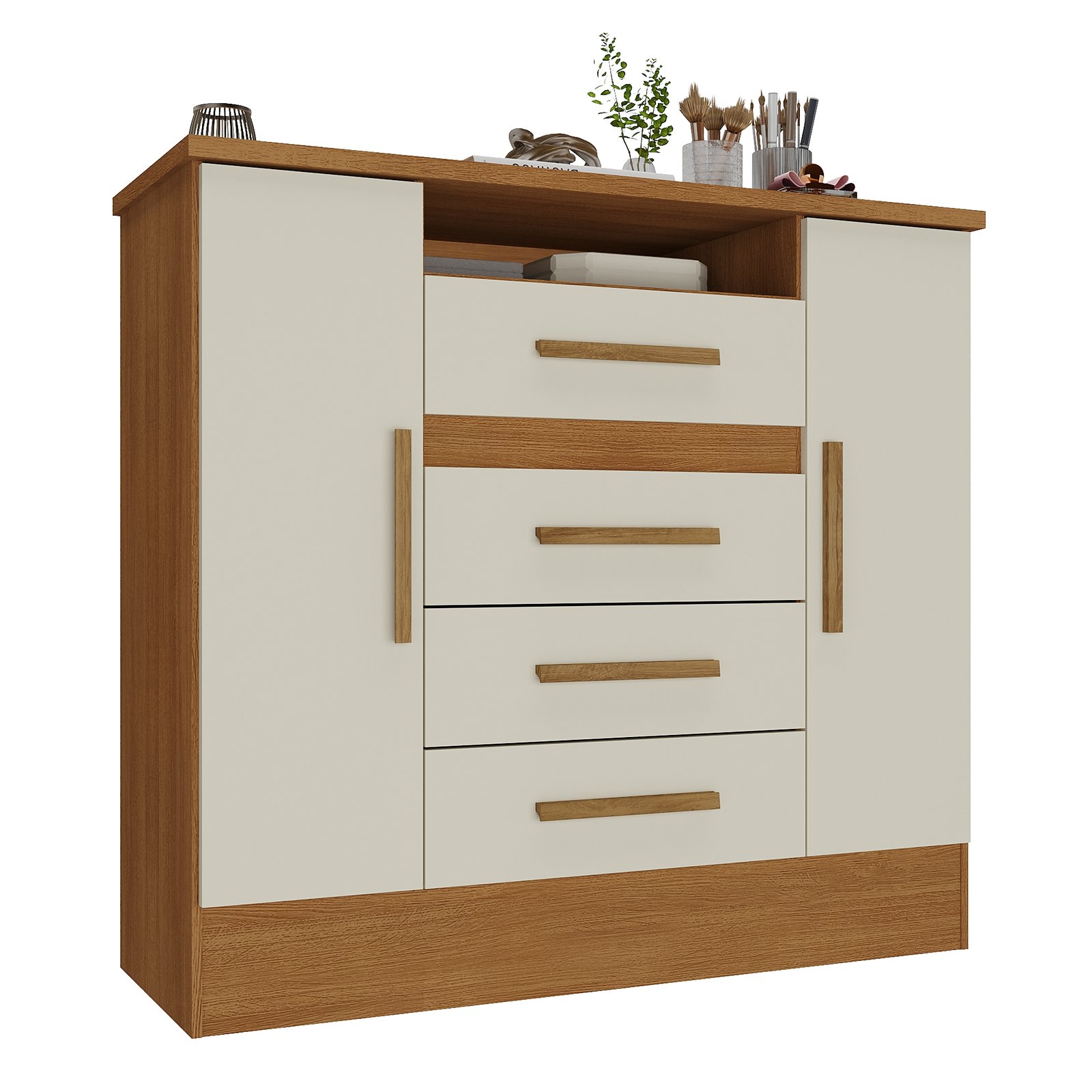 Cômoda 4 Gavetas e 2 Sapateiras Laguna 51CO2430 Cinamomo/Off White - RODIAL MÓVEIS - Imagem 4