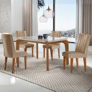 Mesa Londrina 120 Canto Copo Imbuia/Off White com 4 Cadeiras Jade Linho Turim 07 – RUFATO