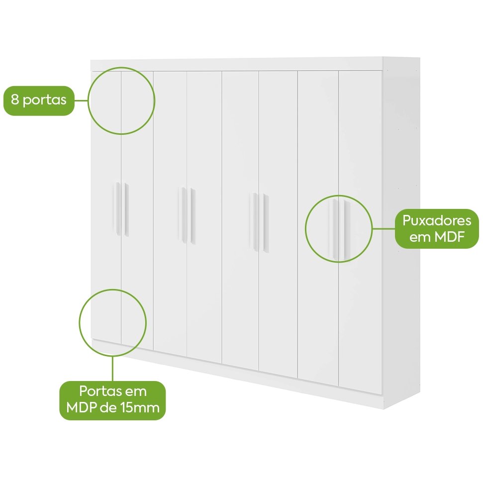 Guarda-Roupa 8 Portas Andara Soft 2,36 m Branco - LOPAS - Imagem 3