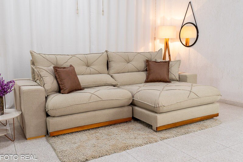 Sofá Retrátil Reclinável Gran Bello 2.90m Linho Bege - Molas Ensacadas - Imagem 2