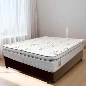 Colchão Casal New York D33 + Base Box Simples Corino Marrom – ECOTEC + ALTO NÍVEL CAMAS E COLCHÕES