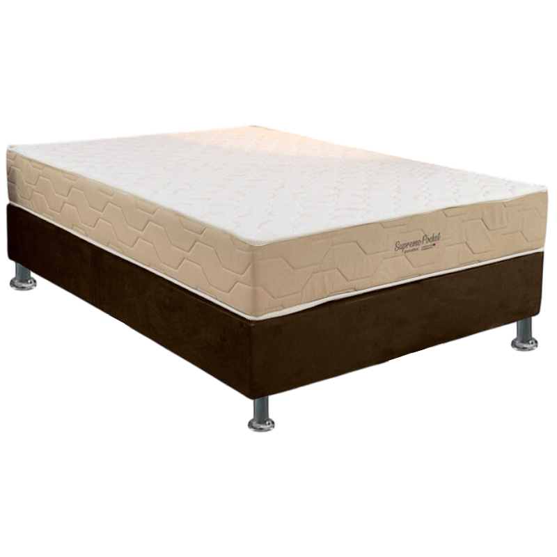 Colchão Casal Supreme Pocket D26 + Base Box Simples Corino Marrom – INOVAFLEX + ALTO NÍVEL CAMAS E COLCHÕES - Imagem 2