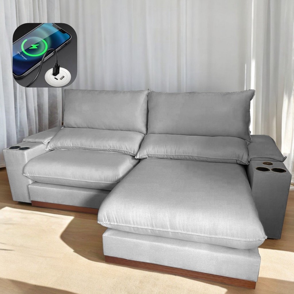 Sofá Retrátil e Reclinável Grazi 2,50 m Linho Cinza 3125 - UNIART ESTOFADOS