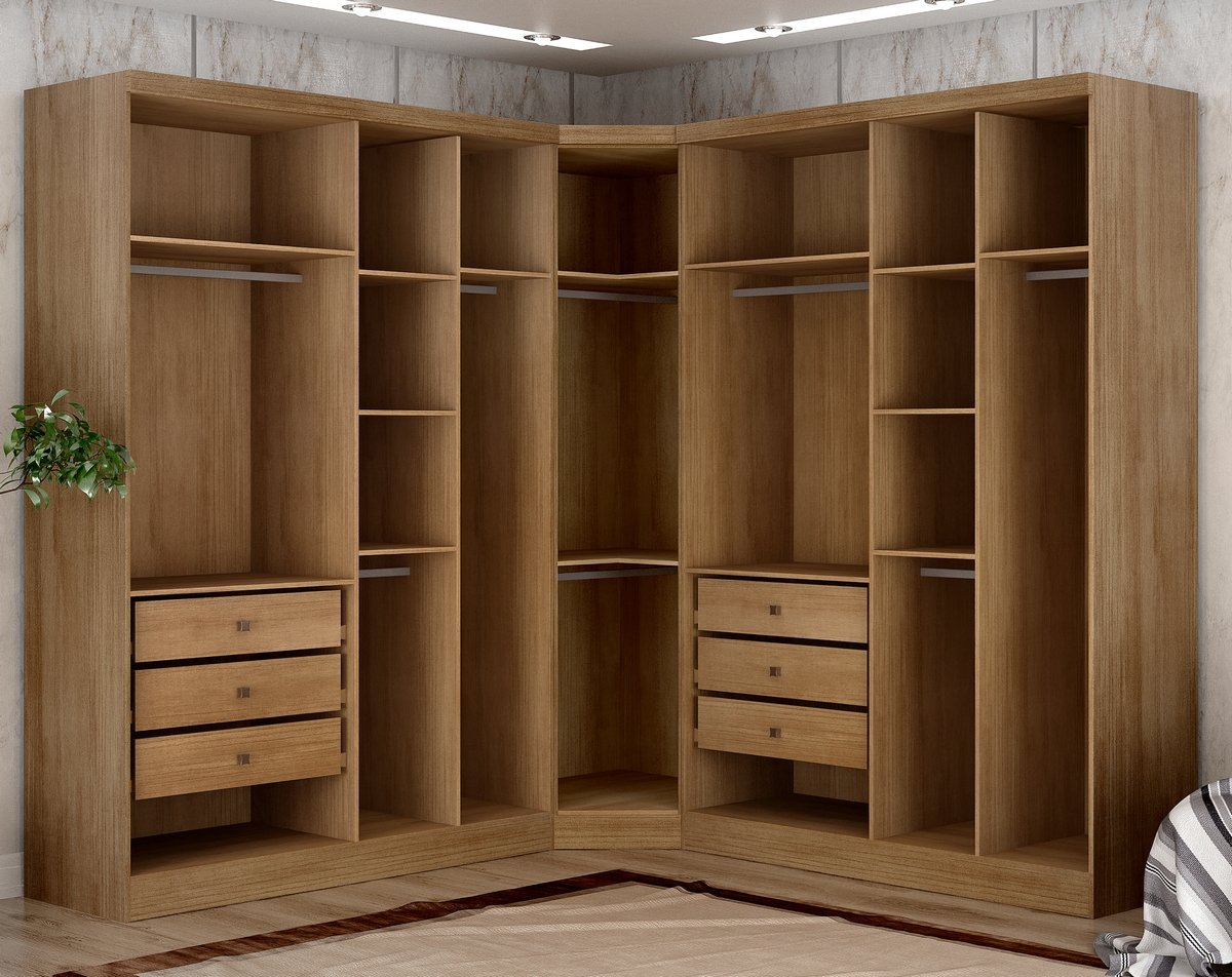 Guarda-Roupa Modulado Rizon 001(Dois Módulos 4 Portas + Um Módulo Canto Oblíquo) Cumaru/Fendi - NOVO HORIZONTE - Imagem 2