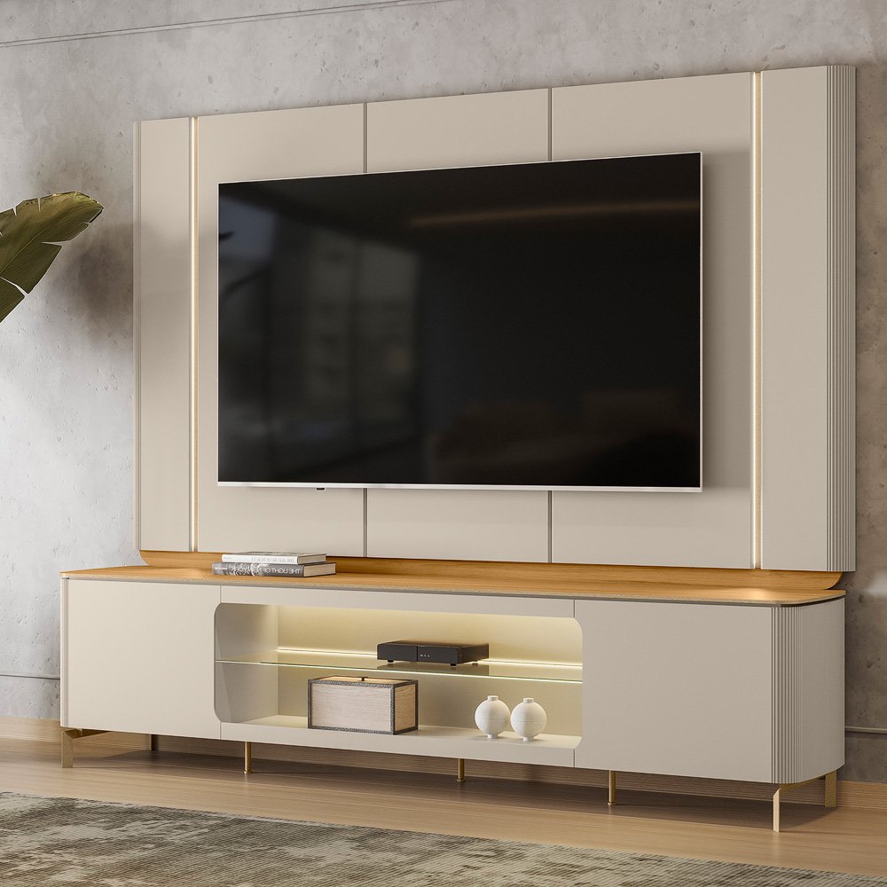 Painel + Rack Santorini Off White/Tauari Fosco - LINEA BRASIL - Imagem 2