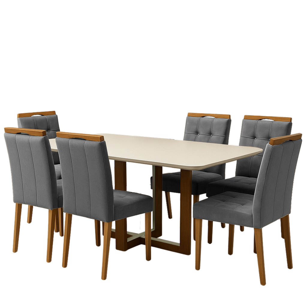 Mesa Atlas Mel/Off White Canto Copo 160×80 com 6 Cadeiras Sophia Veludo Cinza Grafite – ART ASSENTOS + WM DECOR - Imagem 3