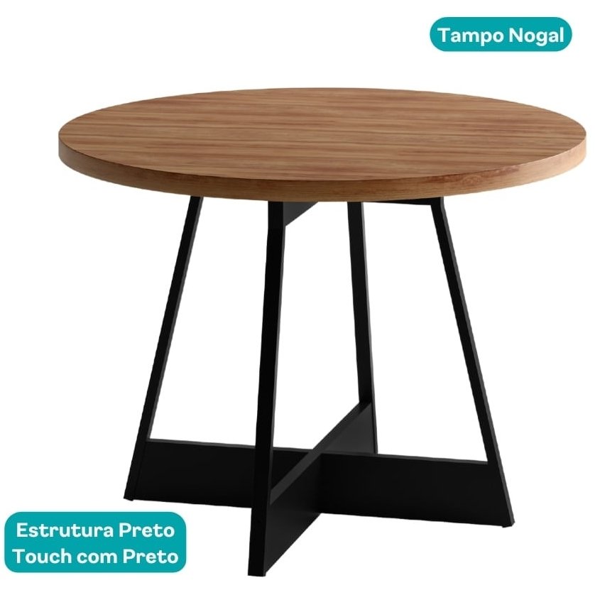Mesa Átria 1594 Redonda 100 Preto/Nogal - CARRARO MÓVEIS - Imagem 4