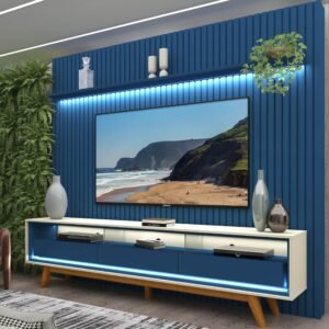 Painel até 85″ Nobre 230 Azul + Rack Requinte 212 Off White/Azul – GELIUS