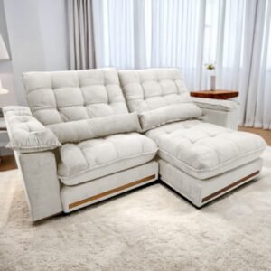 Sofá Retrátil e Reclinável Hércules/Zurique 2,50 m Veludo Marfim - VICAM ESTOFADOS