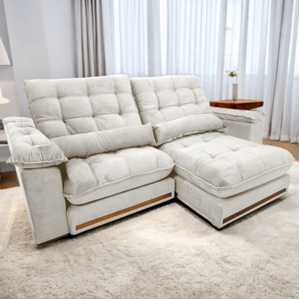 Sofá Retrátil e Reclinável Hércules/Zurique 2,50 m Veludo Marfim - VICAM ESTOFADOS