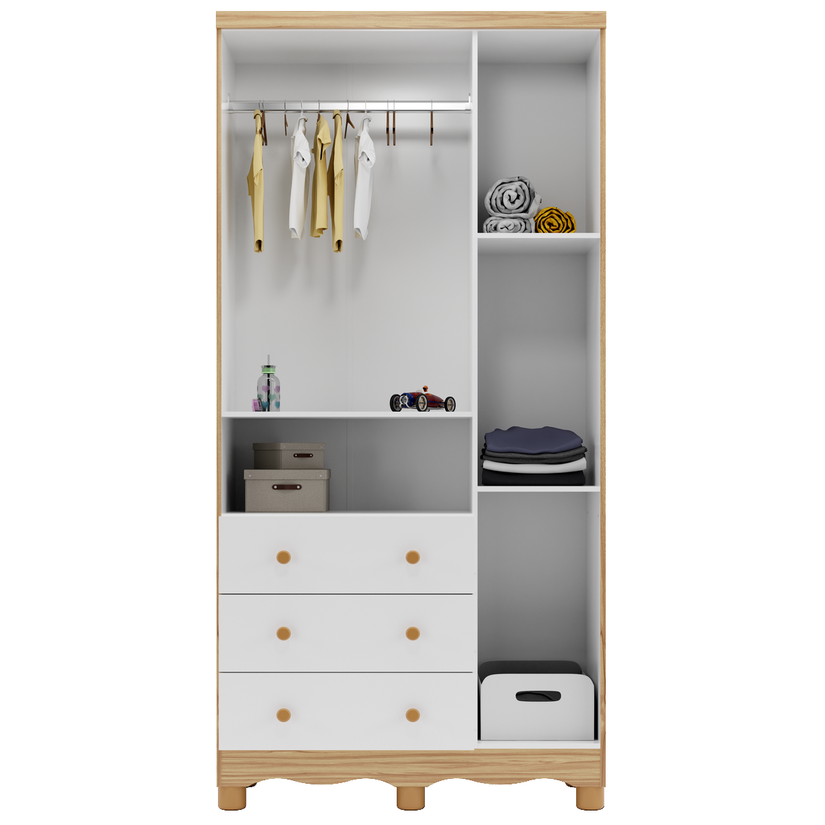 Guarda-Roupa 3 Portas Tedy + Berço Americano Uli + Cômoda Tedy Branco Brilho/Amêndoa - PEROBA MÓVEIS - Imagem 3