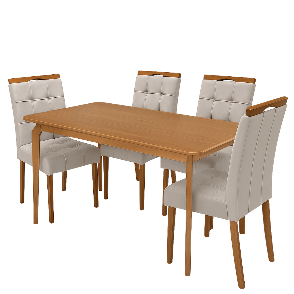 Mesa Alegra 120 Cinamomo com 4 Cadeiras Sophia Veludo Bege – JCM MOVELARIA + WM DECOR - Imagem 3