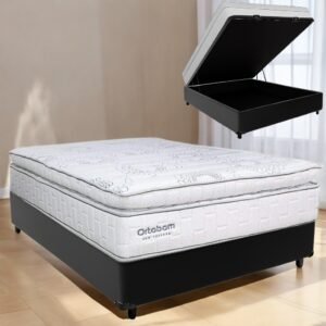 Colchão Casal New Freedom + Base Box Baú Preto – ORTOBOM + BIOSTAR