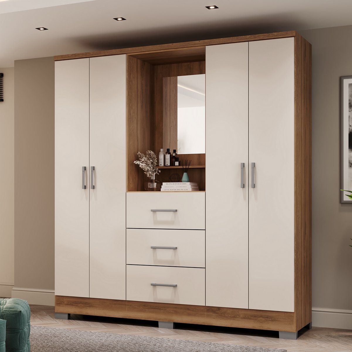 Guarda-Roupa Capelinha Roma 1181 1,60 m Freijó/Off White - CARRARO MÓVEIS