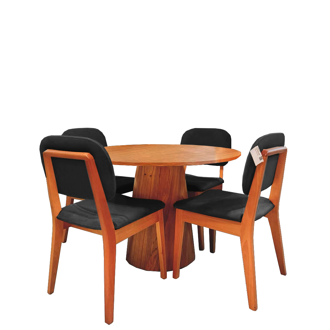 Mesa Redonda Malva 110 Mel com 4 Cadeiras Gaya Mel/Linho Preto 09 - J SILVA MÓVEIS - Imagem 2