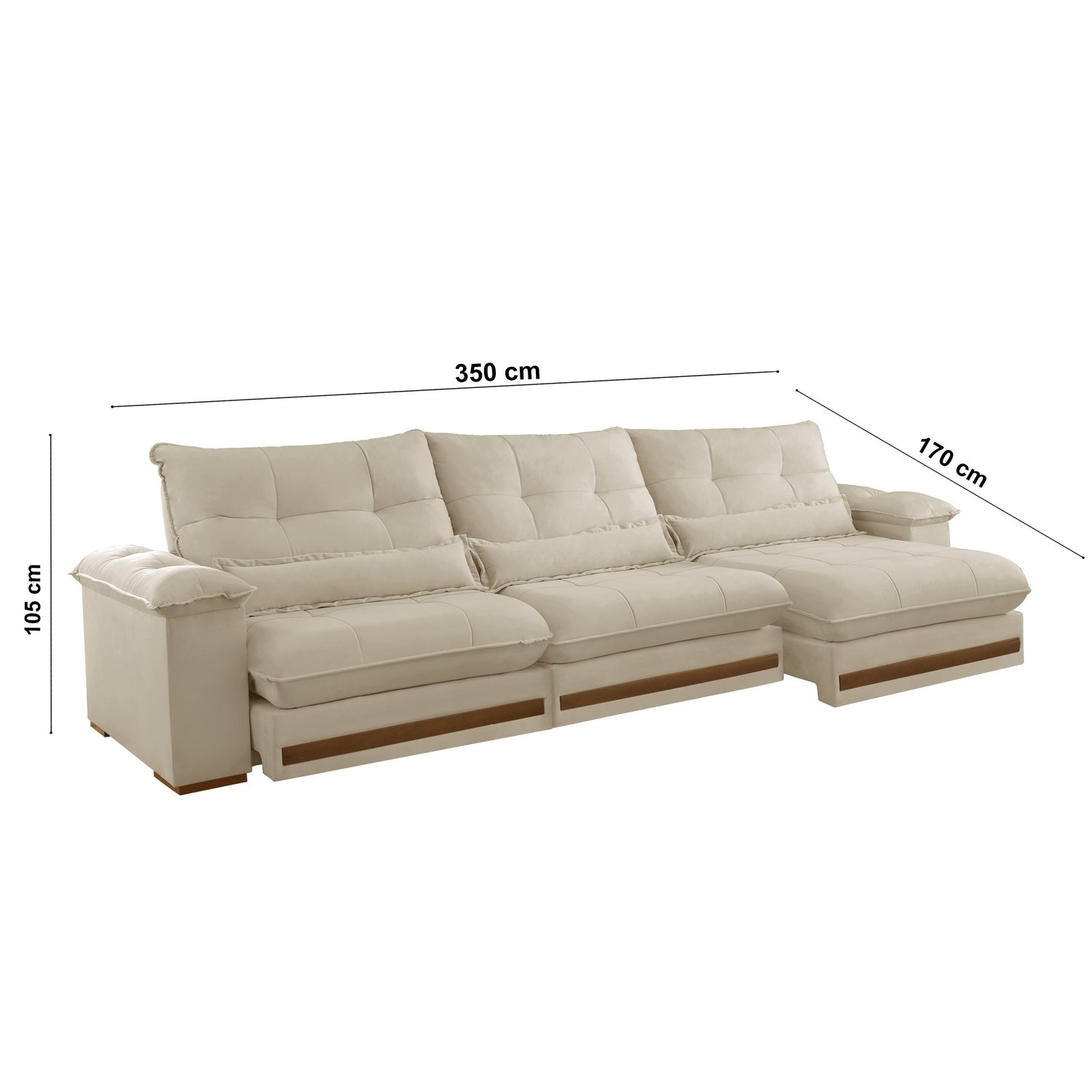 Sofá Retrátil e Reclinável Qatar 3,50 m Veludo Marfim B015 - TREVO ESTOFADOS - Imagem 3